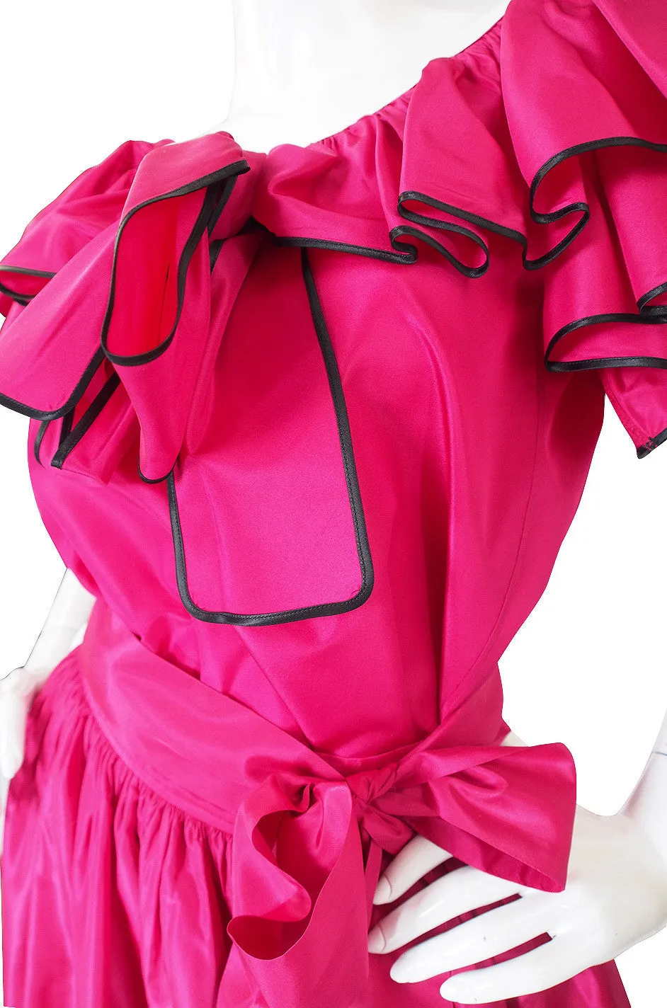 1973 Yves Saint Laurent Pink Silk Ruffle Set