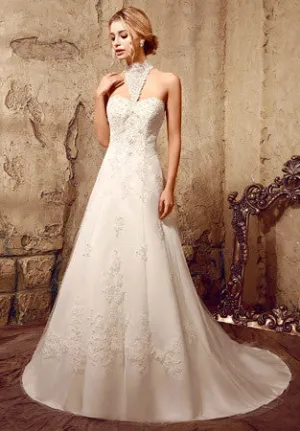 A-line Halter Style Lace Wedding Dress | HL1001