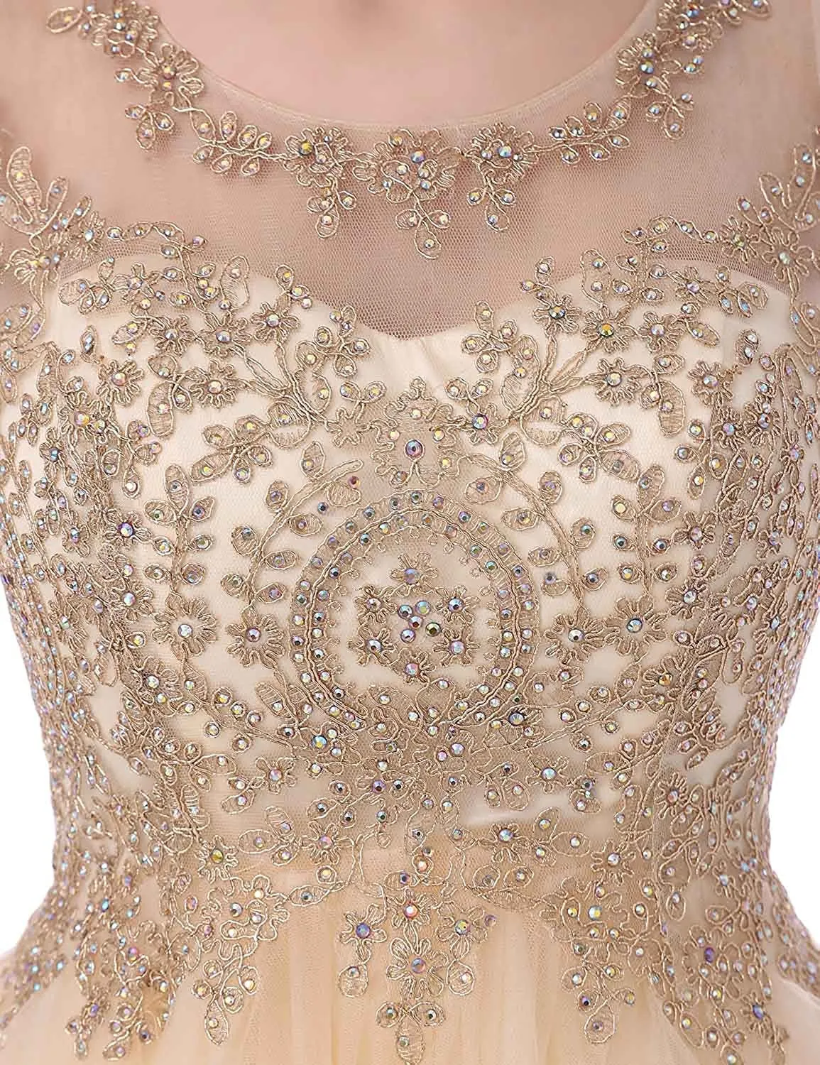 Champagne Short Tulle Beading Homecoming Dress