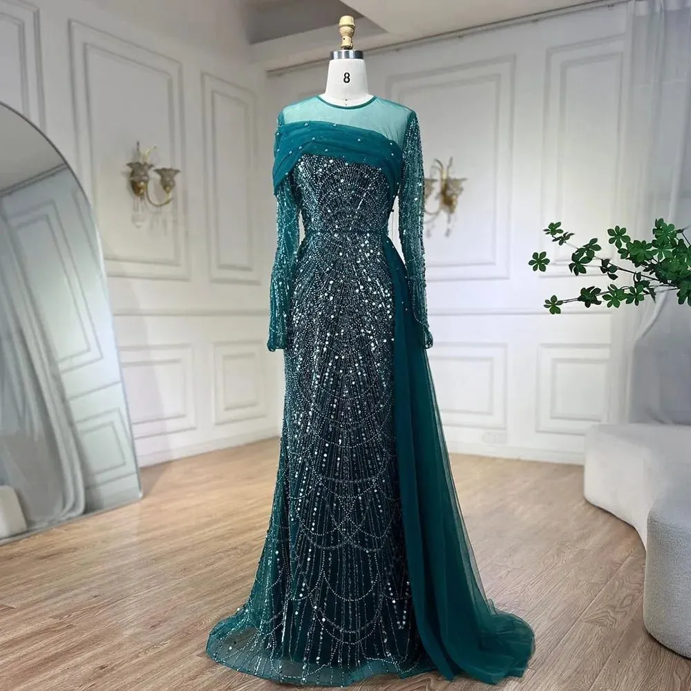Elegant Mermaid Overskirt Evening Gown in Nude Theme