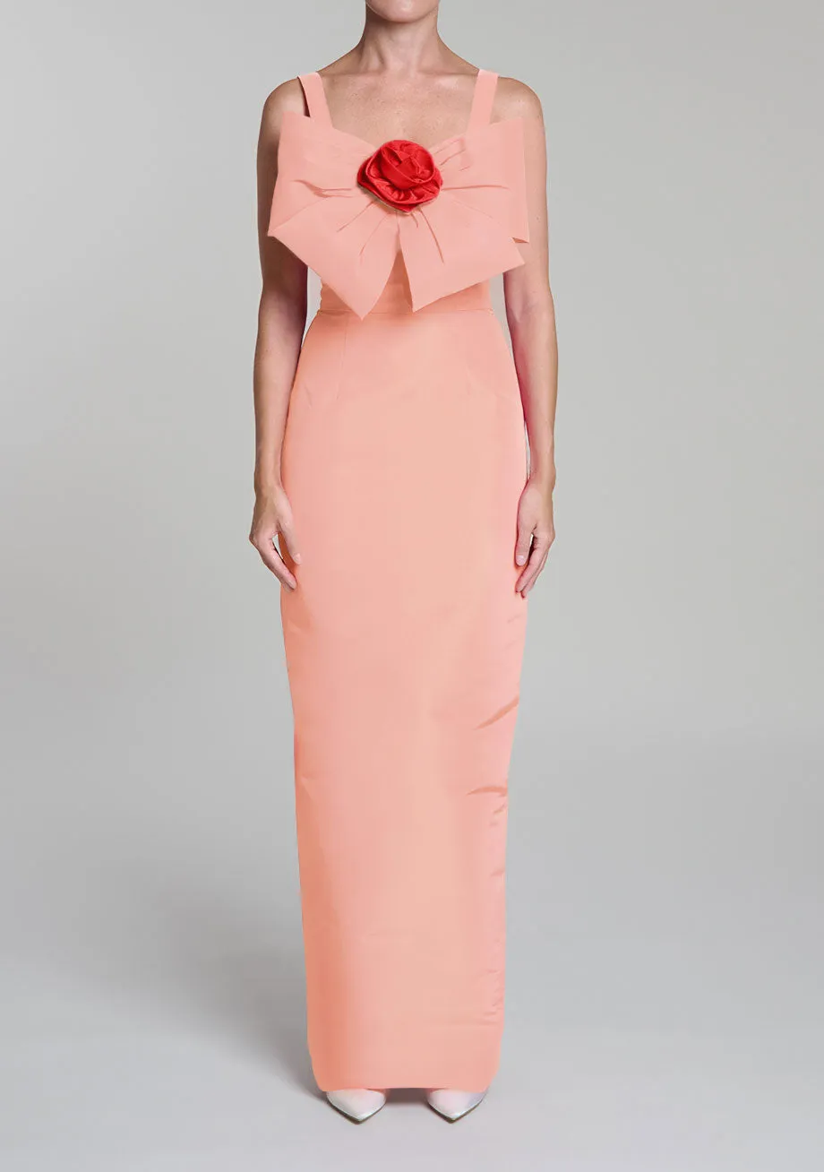 Harper Silk Faille Column Gown with Detachable Cape