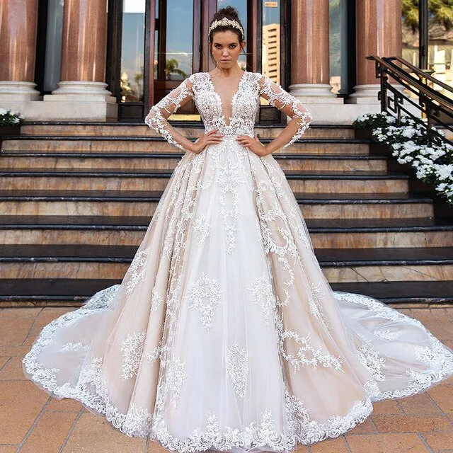 Lace Princess Wedding Dresses Long Sleeve