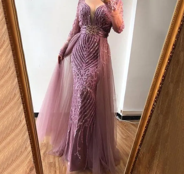 Long Sleeve Beading Mermaid Evening Gowns