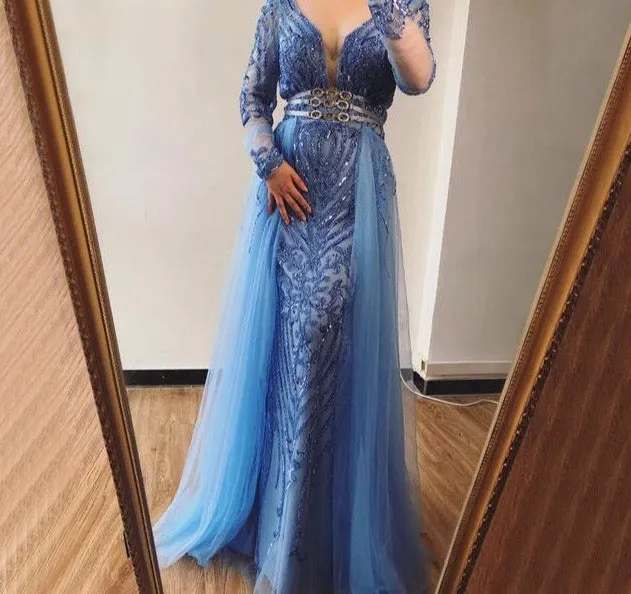Long Sleeve Beading Mermaid Evening Gowns