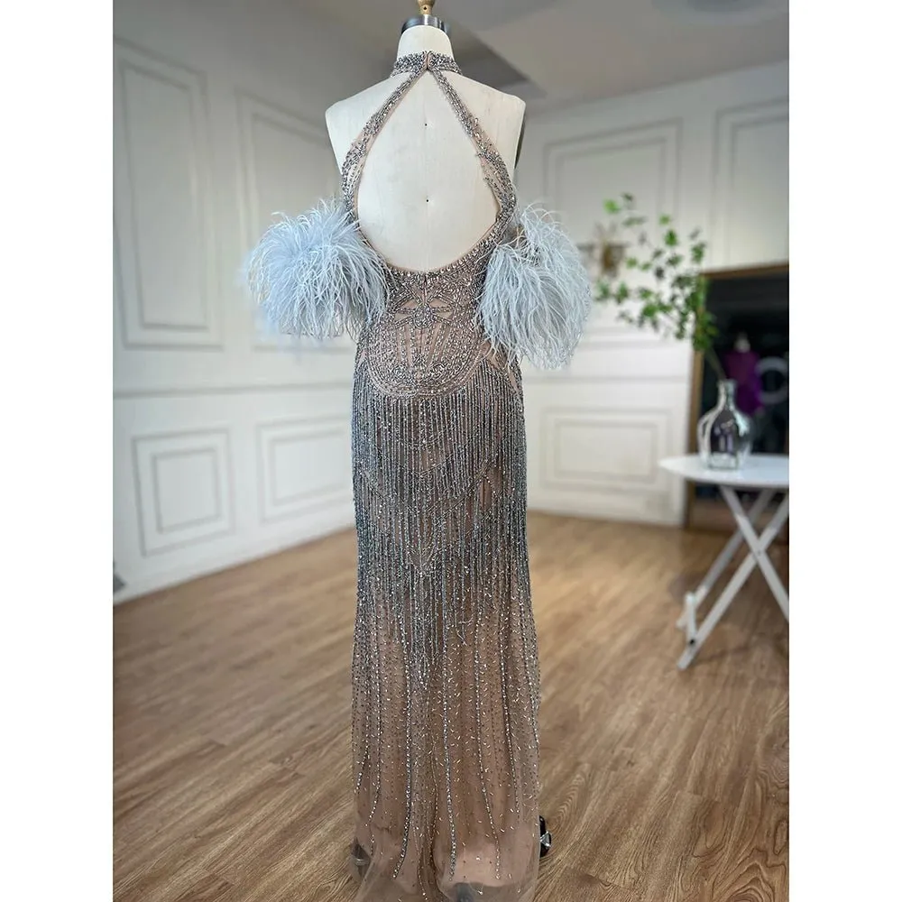 Nude Strapless Mermaid Open Split Sexy Evening Dresses For Women