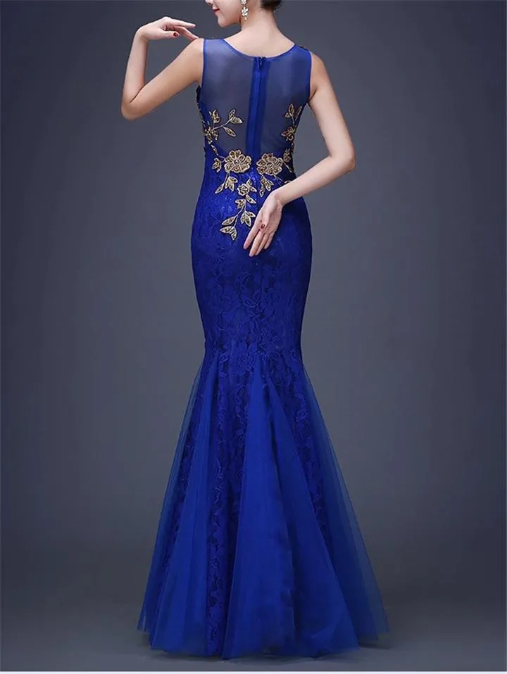 Sexy V Neck Trumpet Mermaid Sleeveless Lace Dress For Prom