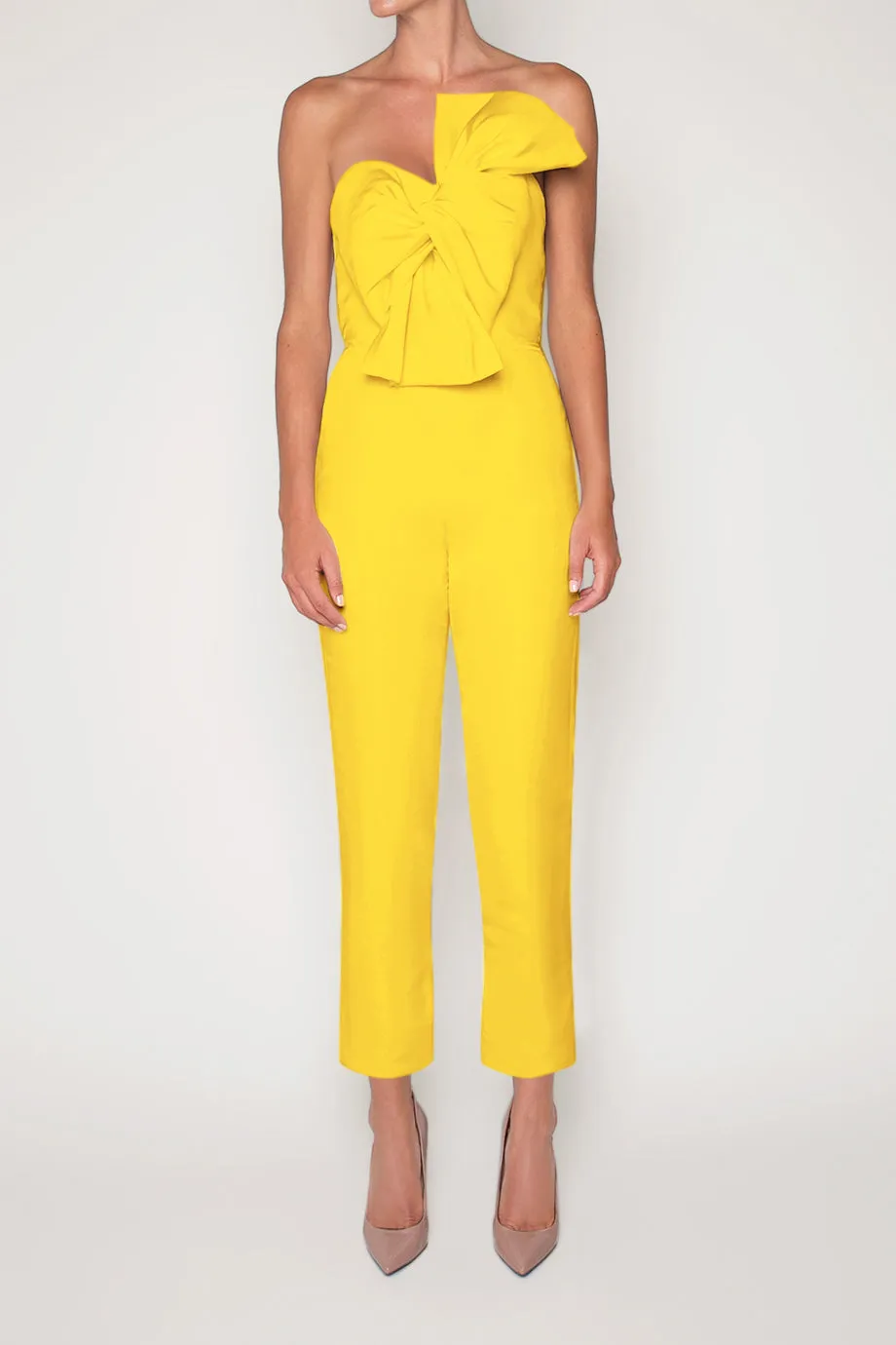 Silk Faille Twisted Bow Jumpsuit with Convertible Skirt