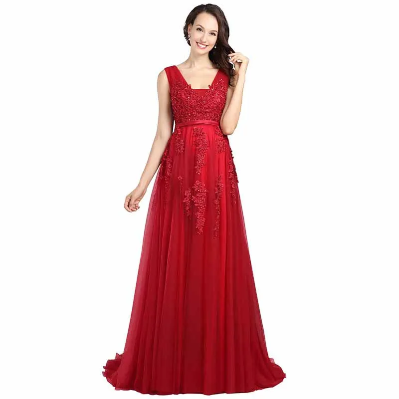 Women's Wedding Dress Bride Lace Applique Evening Dress V Neck Ball Gowns